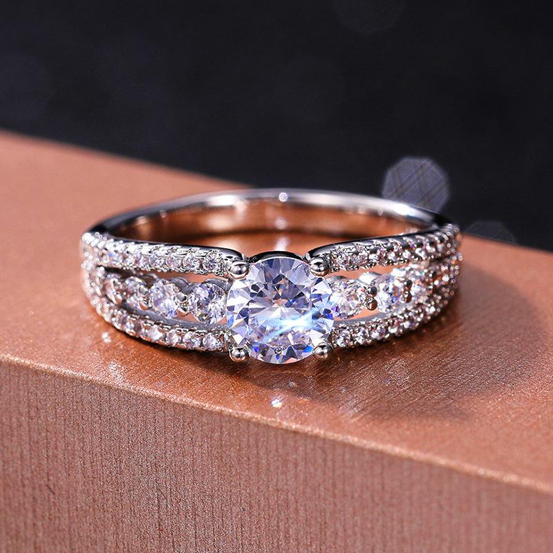 Shiny Inlaid with Artificial Diamonds Women's Eternity Wedding Band Ring Party Jewelry