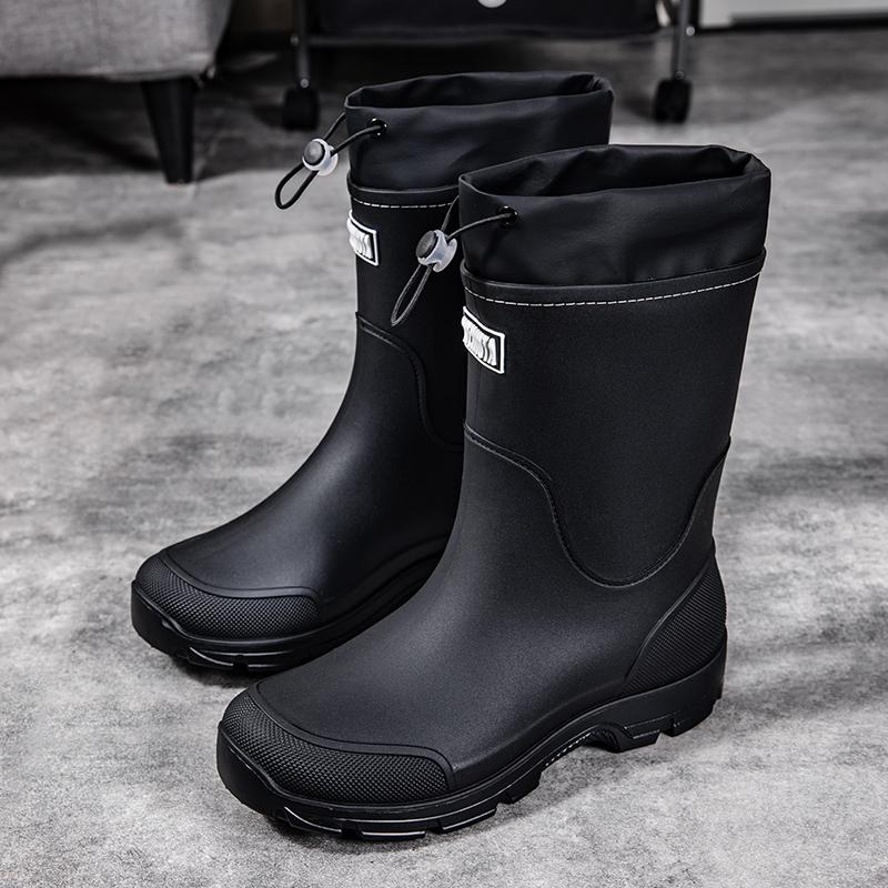 Men's Mid-calf Rain Boots. Style. Fashionable Mid-calf Outdoor Slip-resistant Water Shoes. Lightweight and Waterproof