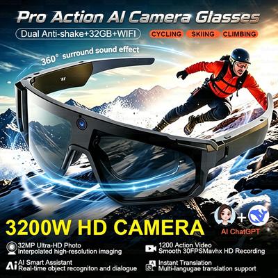 Men 32MP HD Camera Smart Sports Glasses Bluetooth Call 360°Sound Cycling Sunglasses AI Assistant Anti-shake Shooting Goggles New