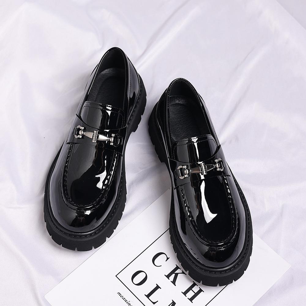 Fashion Classic Thick Sole Men's Penny Loafers Slip-On Business Dress Shoes Gentleman Metal Buckle Formal Black Business Shoes