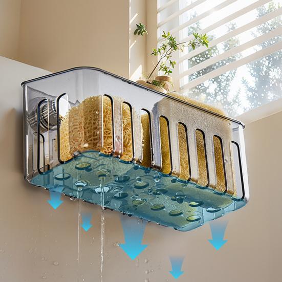 Suction Cup Sink Drain Rack Quick Drain Hollow Design Kitchen Sink Organizer for Sponges Brushes Soap