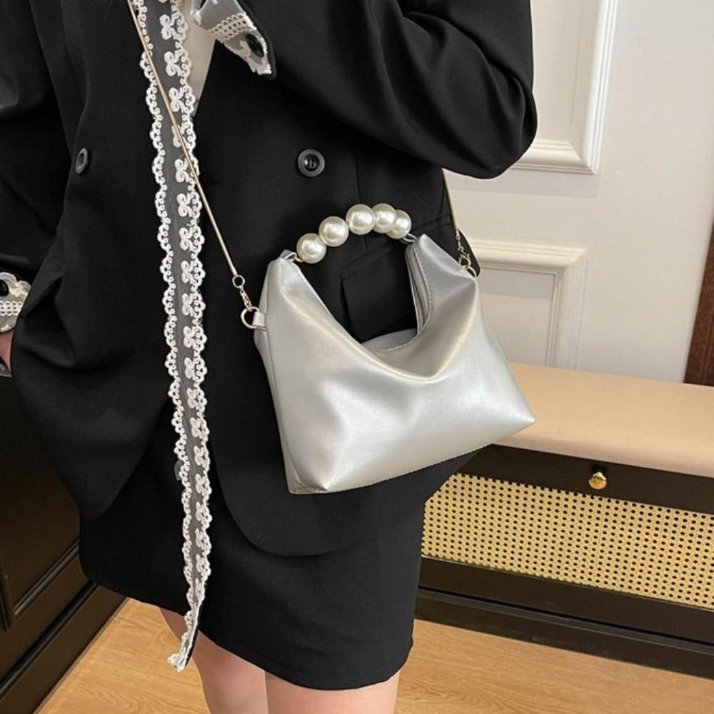 Korean Style Cloud Shoulder Bag PU Leather Women Crossbody Bag Pearl Handle Handbag  Makeup Bag