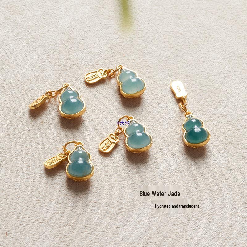 Gold-Plated 925 Silver Blue Jade Gourd Pendant Bracelet Charm