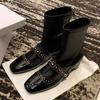 Fashion Metal Rivet Design Women's Ankle Boots Comfort Soft Leather Modern Long Boots Elegant Round Toe Low Chunky Rider Boots