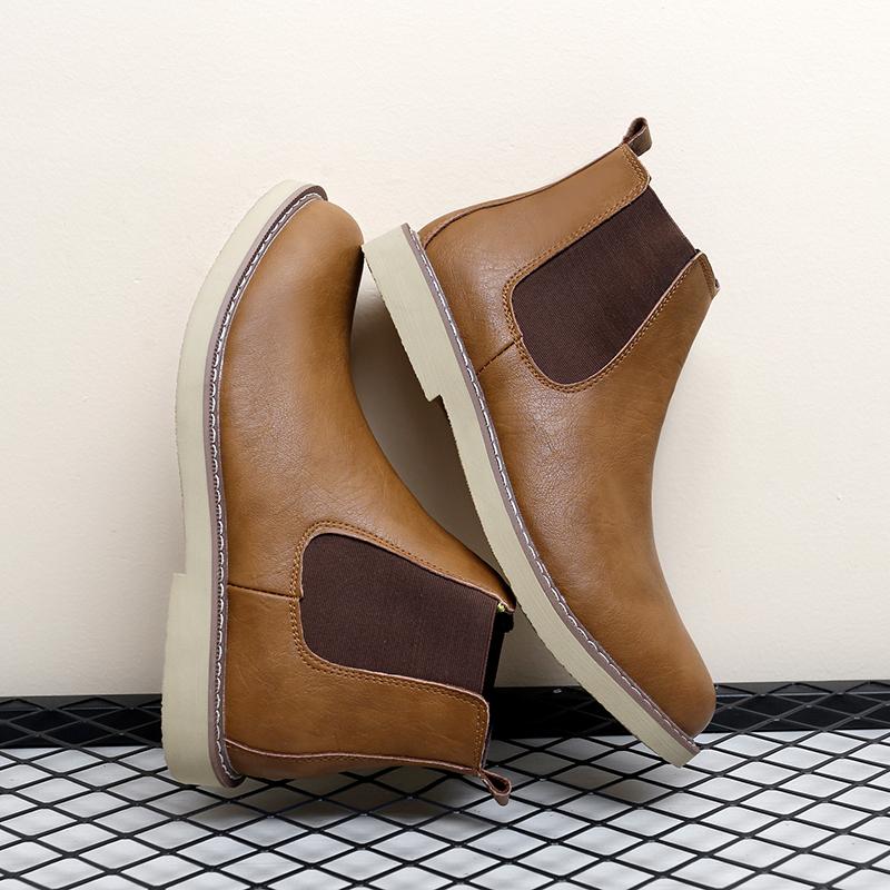 Fashion Men Retro Cowboy Boots PU European and American Business Office High Quality Chelsea Boots Outdoor Training Boots Size 38-48
