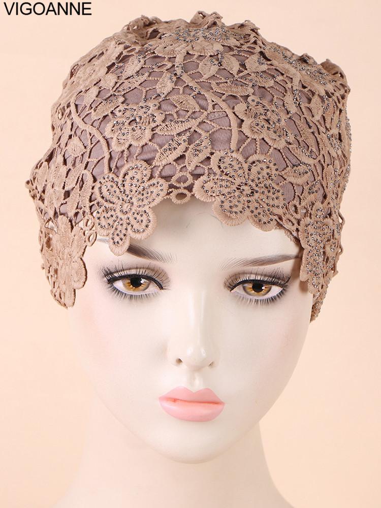 VigoAnne 2025 Doamna Orientul Mijlociu Casual Musulman Hijab Solid Dantelă Pălărie de Rugăciune Hijab Femei Hot Fix Respirabil Turban Islamic Bandă de Păr