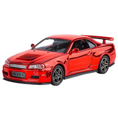 Гальванізована 1/32 Nissan Skyline GTR-R34 Модель спортивного автомобіля Звук Світло Литий іграшковий транспортний засіб Дитячий подарунок для хлопчика Мініатюрна машина
