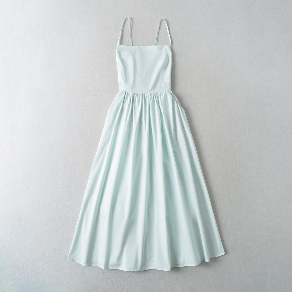 Dámské maxi šaty inspirované francouzským stylem bez zad na špagetová ramínka, 2024