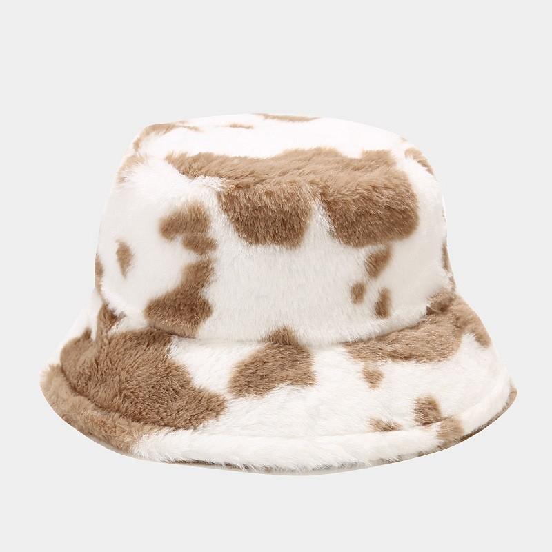 

Cow Print Bucket Hat Women Winter Warmth Sun Protection Fashion Cap For Spring Autumn Casual KhakiCow