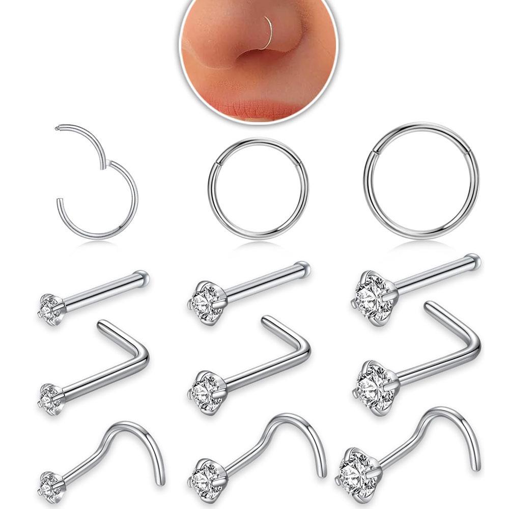 12-teiliges vergoldetes Diamant-Nasenring- & Stecker-Set