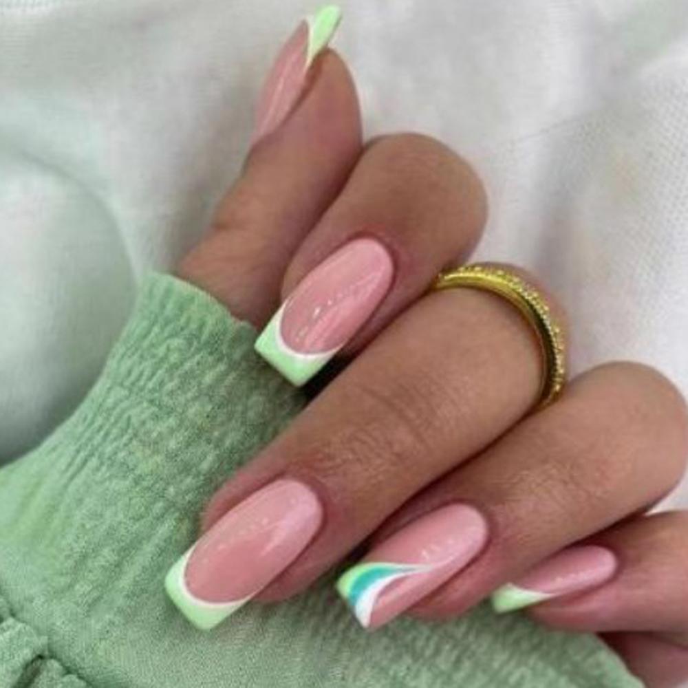 Purple Glitter Detachable Manicure Wearable Nail Art Press On Nails French False Nails Long Coffin Fake Nails Full Cover Tips