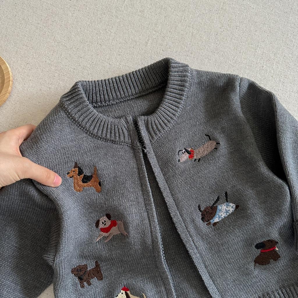 Kids A Class Autumn Winter Cartoon Puppy Knit Sweater Warm Outerwear Top
