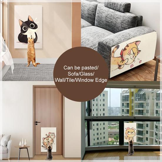 Wall Mounted Cat Scratcher Self-adhesive Cat Scratch Pad Cute Kitten Pattern Scratch Mat Protects Furniture And Walls for Indoor Cats Scratching