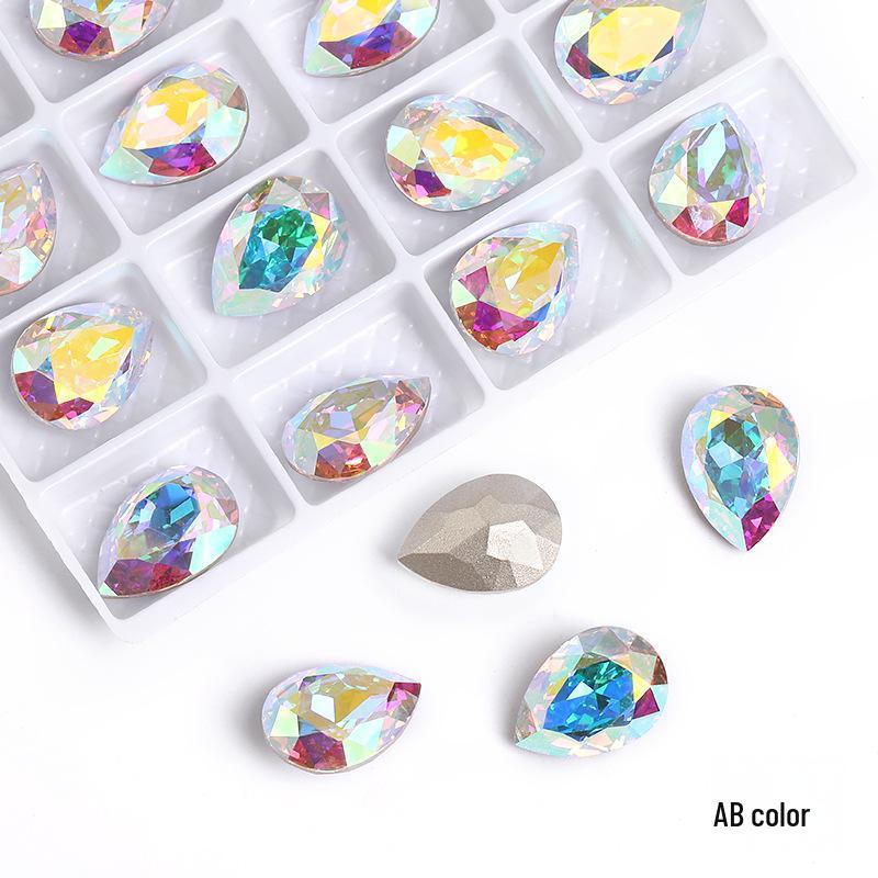 High-Grade K9 Teardrop Rhinestone DIY Jewelry Accessory - Silver-Plated Base with Irregular Crystal Glass Drill, Pointed Bottom