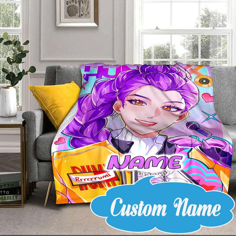 Custom Name KPop Cartoon Blanket bed sofa Blanket Flannel Blanket for Camping, Hiking, Picnic Essentials,gift for Fan family