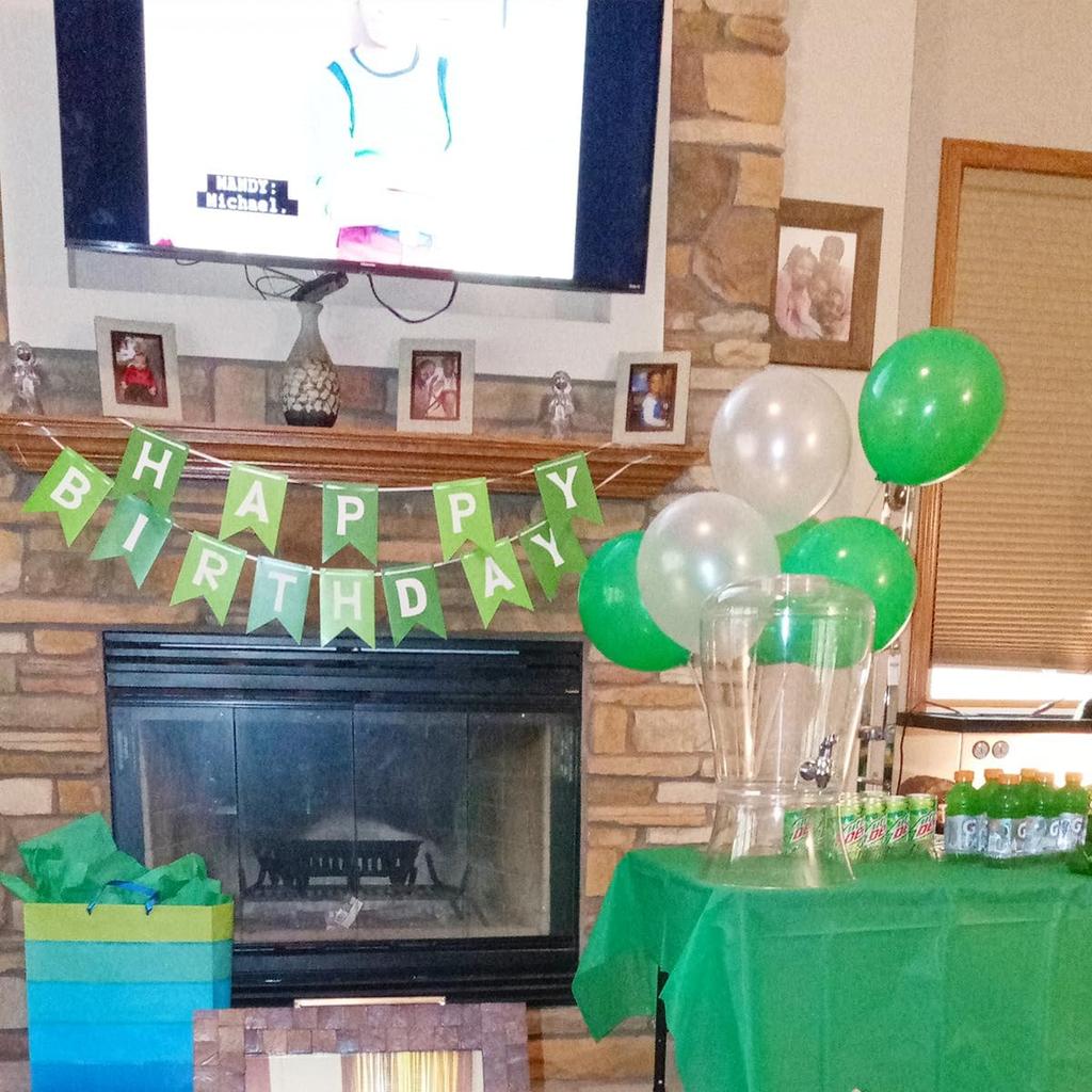 Green Happy Birthday Banner With White Letters, Swallowtail Design Hanging Signs Party Decorations