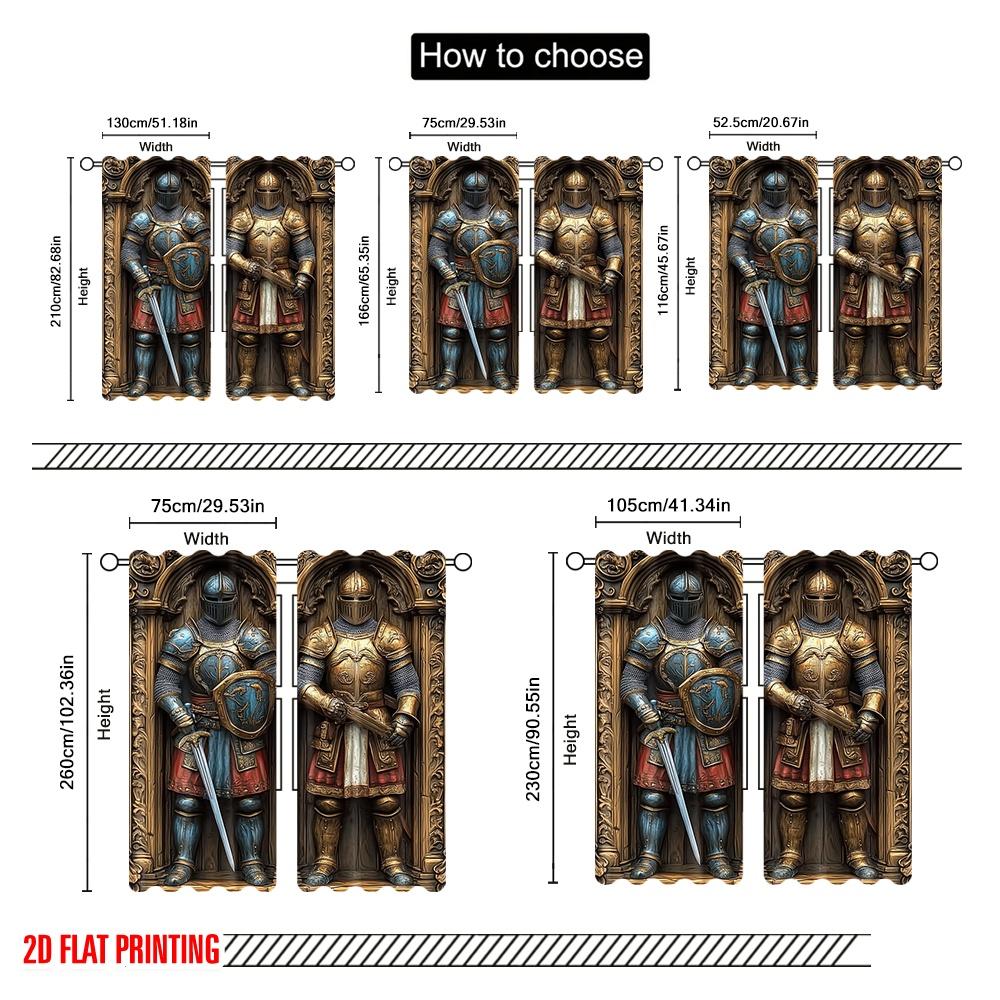 Set Of 2 Flat Printing Scene Curtains Medieval Knight Armor Print Polyester Without Electricity Party Decorations Perfect Curtain