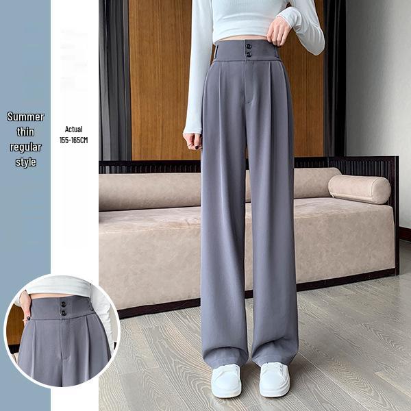 Pantaloni negri cu talie înaltă și picior larg pentru femei 2025: Subțiere, Drapat, Casual, Stil de primăvară/toamnă