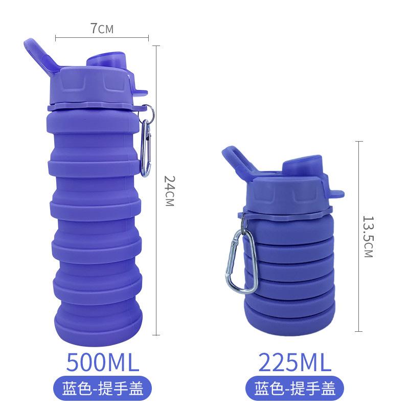 500ML Lightweight Retractable Silicone Bottle Folding Water Bottle Outdoor Use Travel Drinking Cup With Carabiner Collapsible Cup