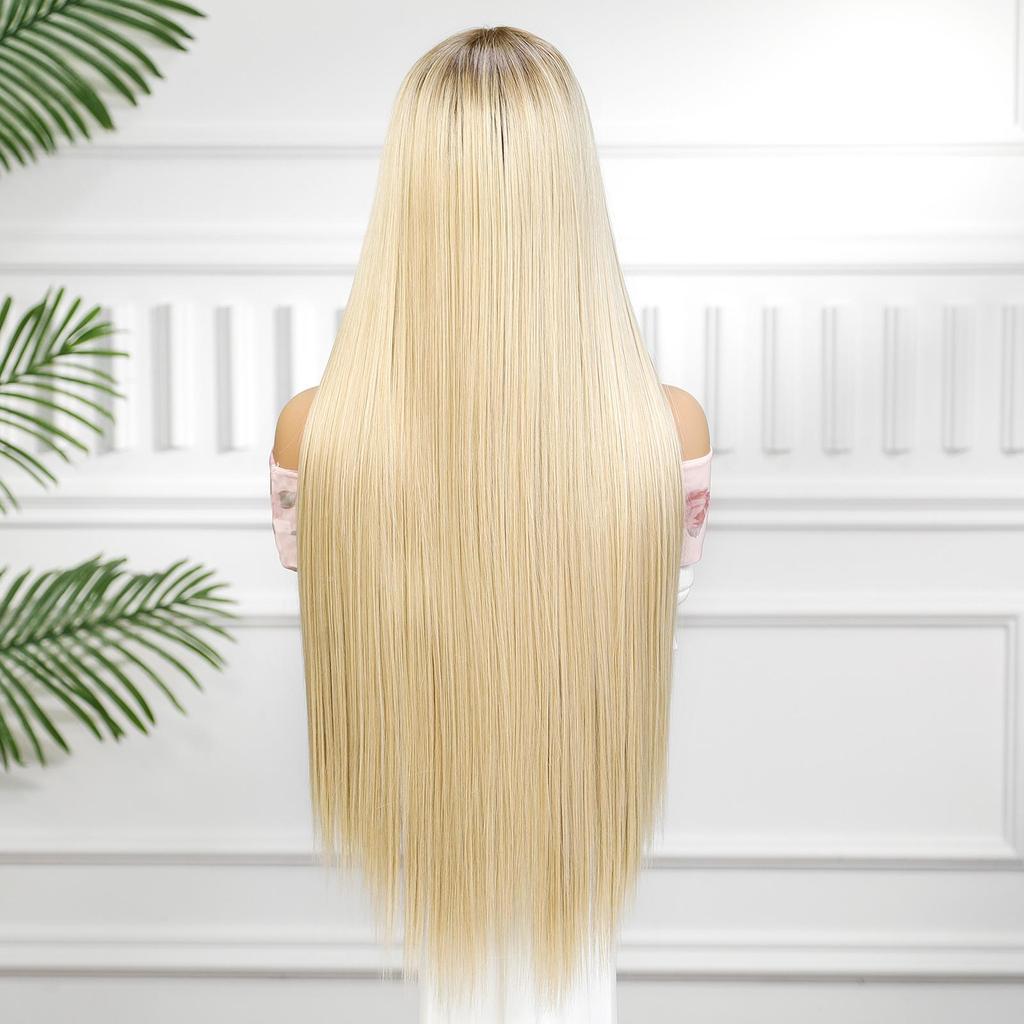 ALAN EATON Lace-Front-Perücken, lang, blond, glatt, synthetische Perücke für Damen, Cosplay, täglicher natürlicher Gebrauch, hitzebeständige Faser