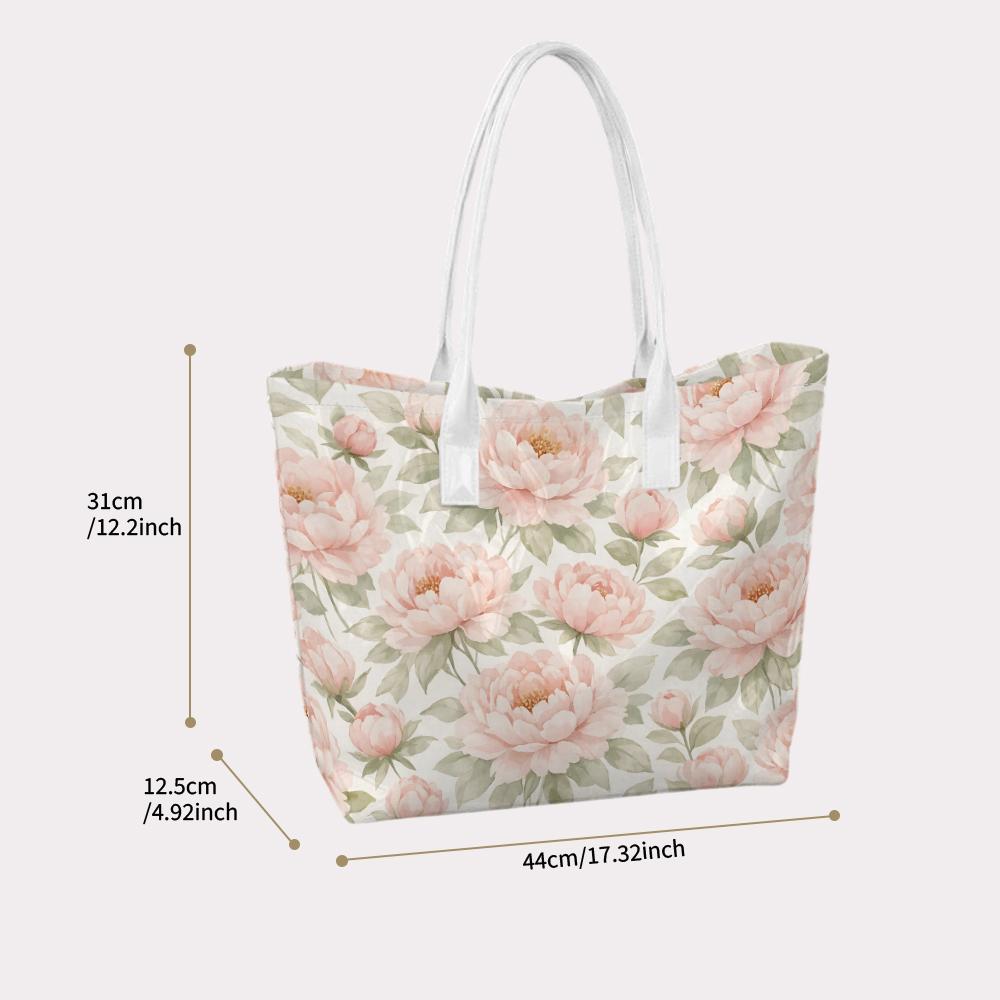 Women Fashion Peony Print Tote Bag Elegant Daily Casual Large Capacity Shoulder Handbag for Outdoor Shopping Travel Commute