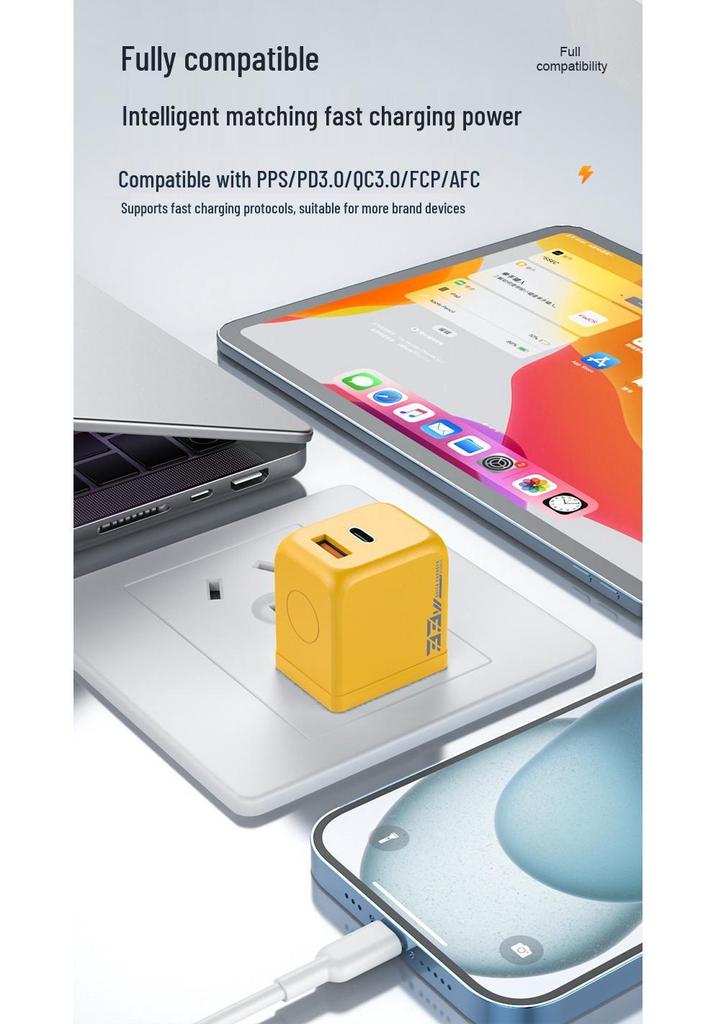 33W GaN Dual-Port Fast Charger, PD3C Certified, Compatible with iPhone