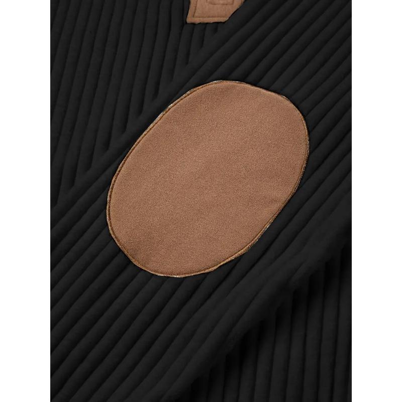 Men Casual Knitted Polo Shirt Half Zip Collar Patchwork Long Sleeve Pullover