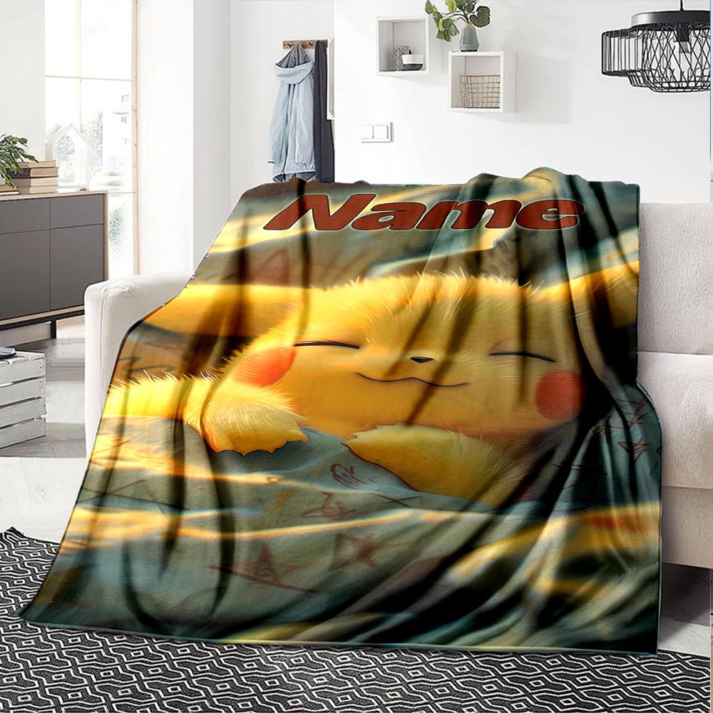 Customiz Name Personality Pokémon Pikachu Blanket Soft &Warm Sofa Office Bed Travel Lunch Break Blanket, Gift Suitable All Seasons