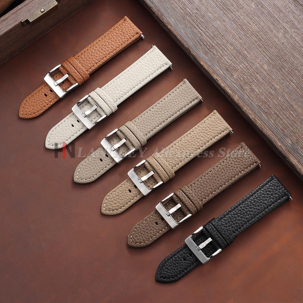 Lychee Pattern Watch Strap 18mm 20mm 22mm Soft Leather Strap for Seiko for Omega Watch Band Men Women Bracelet Waterproof Belts
