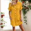 Fashionable Women's Casual Solid Color Buttoned Mid-length Short-sleeved Loose Dress