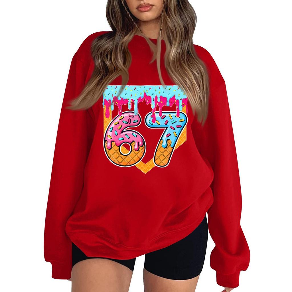 Sudadera de Mujer Casual de Moda de Manga Larga con Cuello Redondo y Estampado