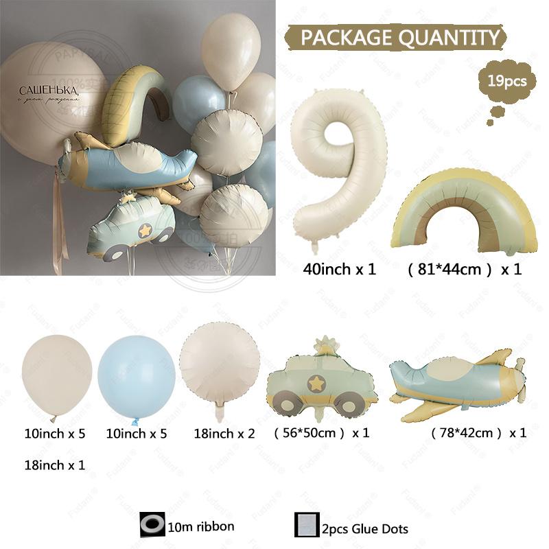 Cute matte matte car airplane rainbow aluminum film balloon set for children's birthday party decoration and accessories
