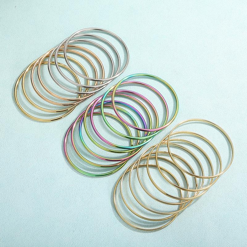 18K Gold-Plated Titanium Steel Stacking Ring and 3mm Round Bangle Bracelet Set for Women