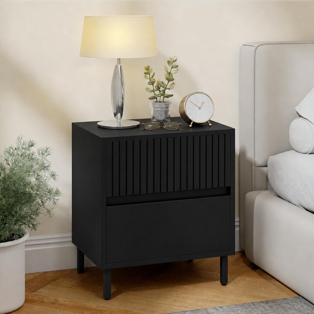 Bedside Cabinet Bedside Table With 2 Drawers Storage And Steel Legs For Bedroom Living Room Black