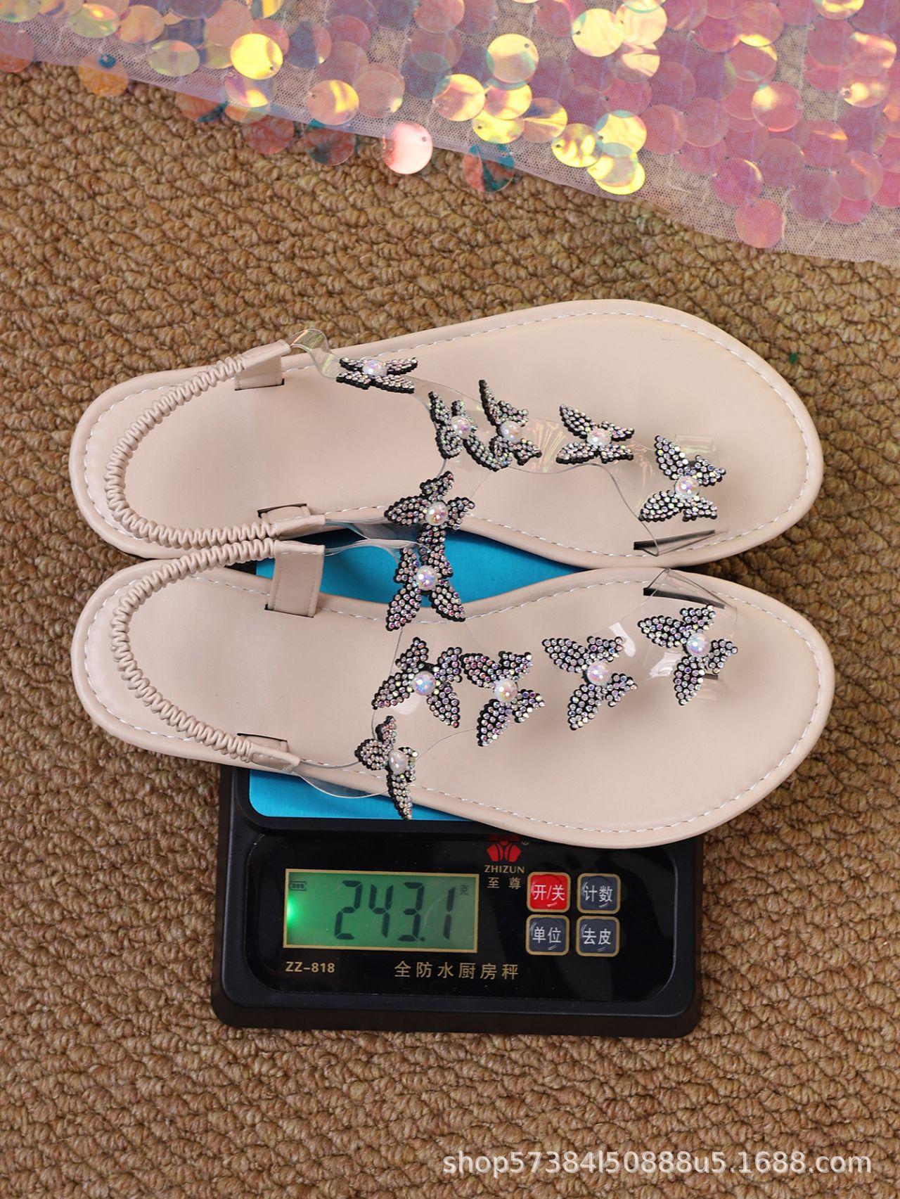

European and American foreign trade large size rhinestone butterfly sandals women s new comfortable flat sandals in summer 2025 36