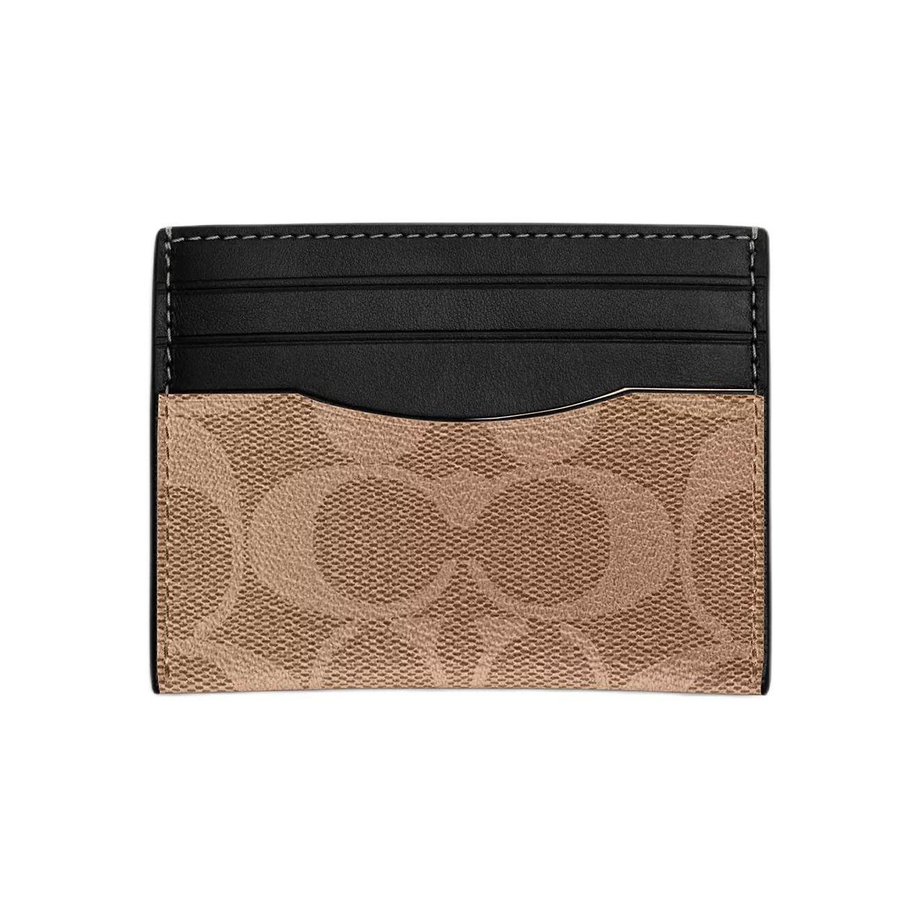 Coach Card Case 10 Classic Monogram Simple Coated Canvas And Refined Calfskin ID Holder Unisex Card Holder Bronze Brown CQ031-QBTN2 Basic Set (Bag+Dust Bag)