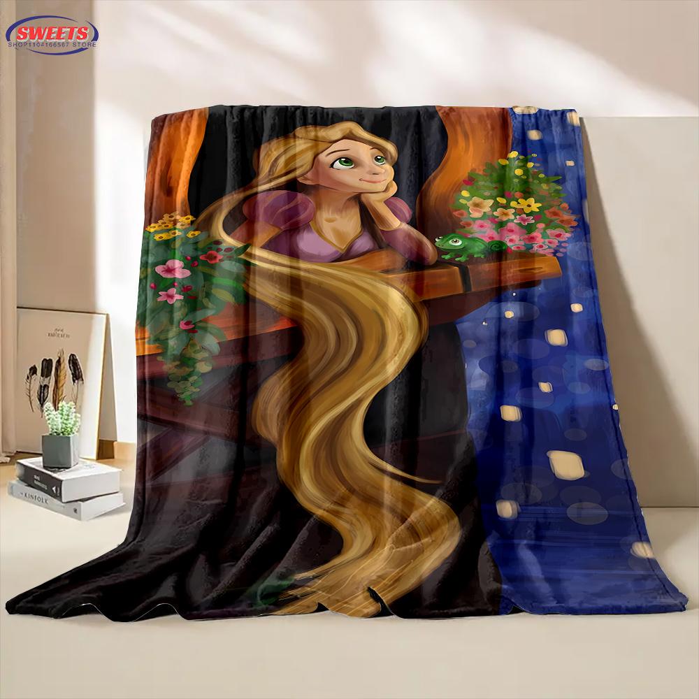 3D Classic Princess Rapunzel Cartoon Flannel Blanket for Bed Bedroom Sofa Picnic, Blanket for Cover Outdoor Leisure Nap Gifts