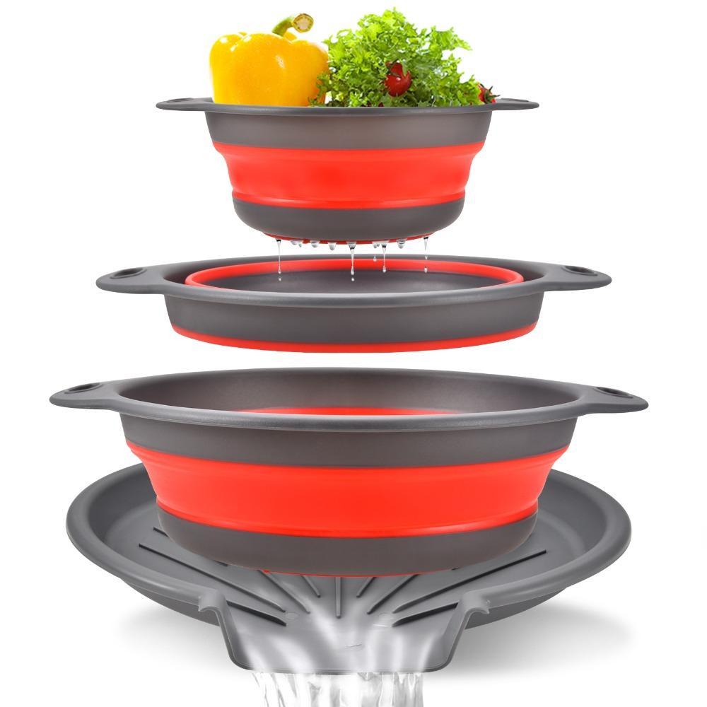 4-Pack Nesting Design Foldable Drain Basket Large Capacity Food Grade Foldable Filter Drainage Base Collapsible Colander