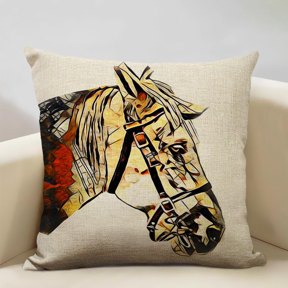 Farm Animals Horse Cushion Cover  45x45cm Linen Pillow Case Luxury Home Sofa Decoration Pillowcase Double-sided Printing