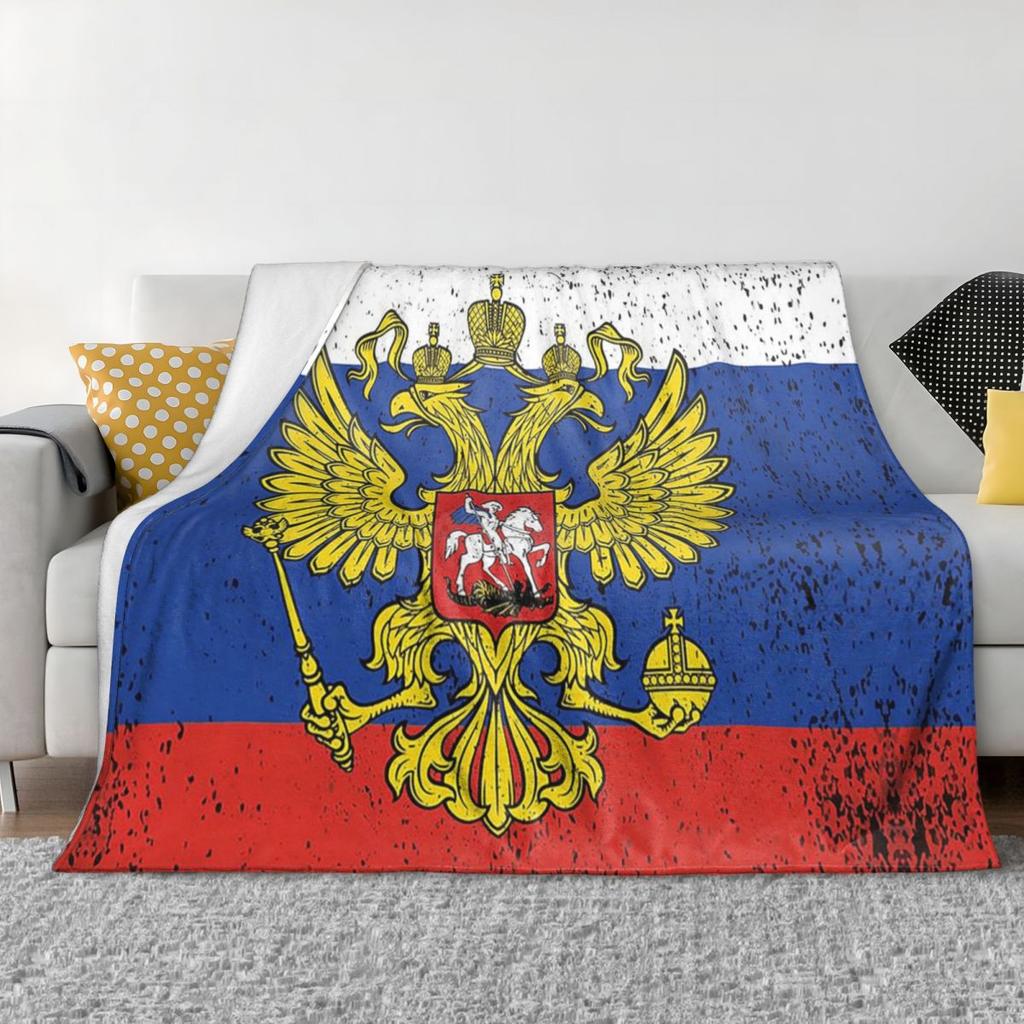 Coat Of Arms Of Russia Russian Flag Blankets Soft Warm Flannel Throw Blanket Plush for Bed Living Room Picnic Travel Home Couch