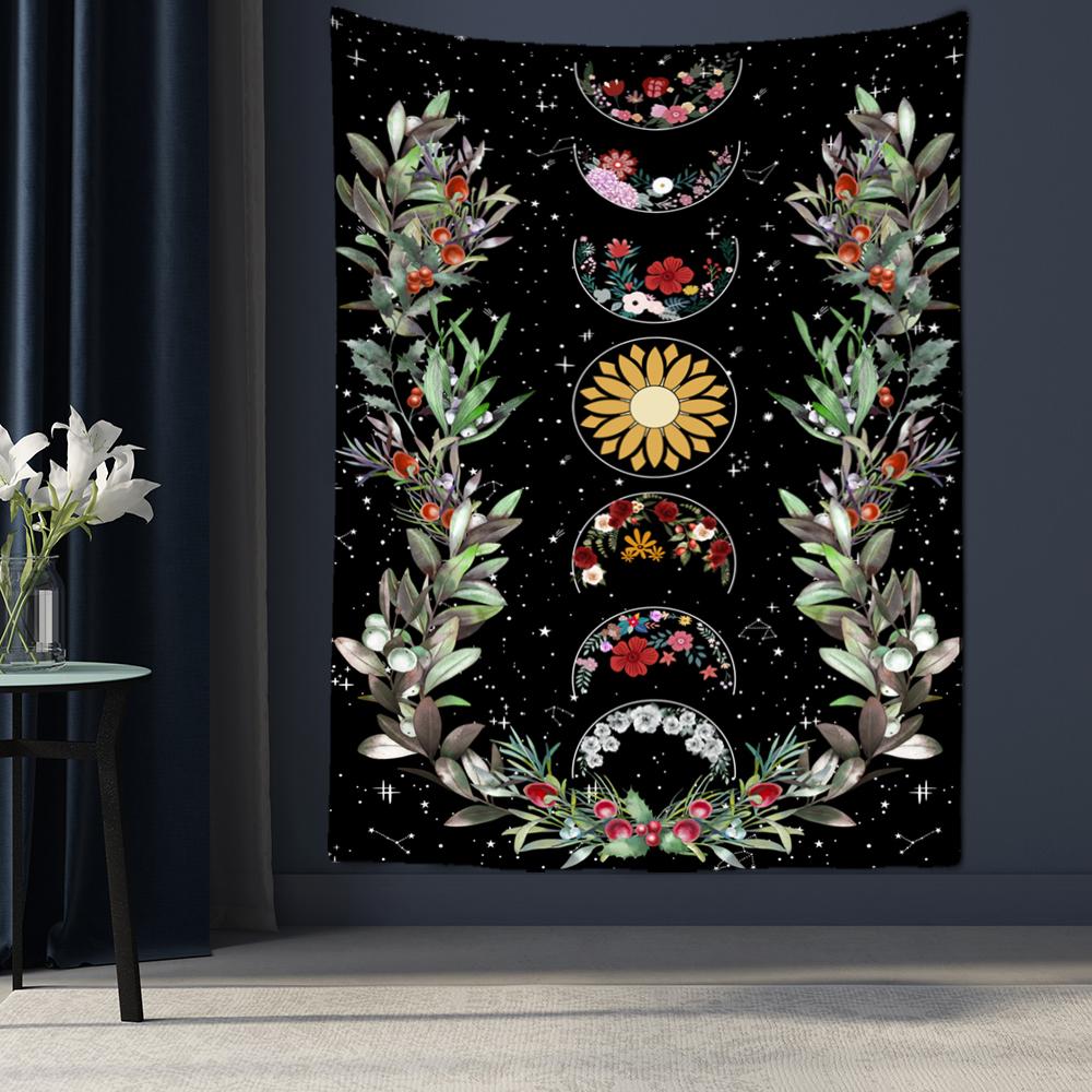 Фаза Луны Цветочный Гобелен Настенный Психоделический Колдовство Богемный Стиль Хиппи — фото 4