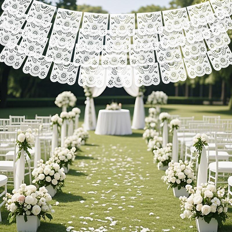 Striscione Bianco Papel Picado Intagliato Ghirlanda Appesa per Festa Messicana Decorazione Matrimonio Festa di Compleanno Forniture Bandierine di Plas
