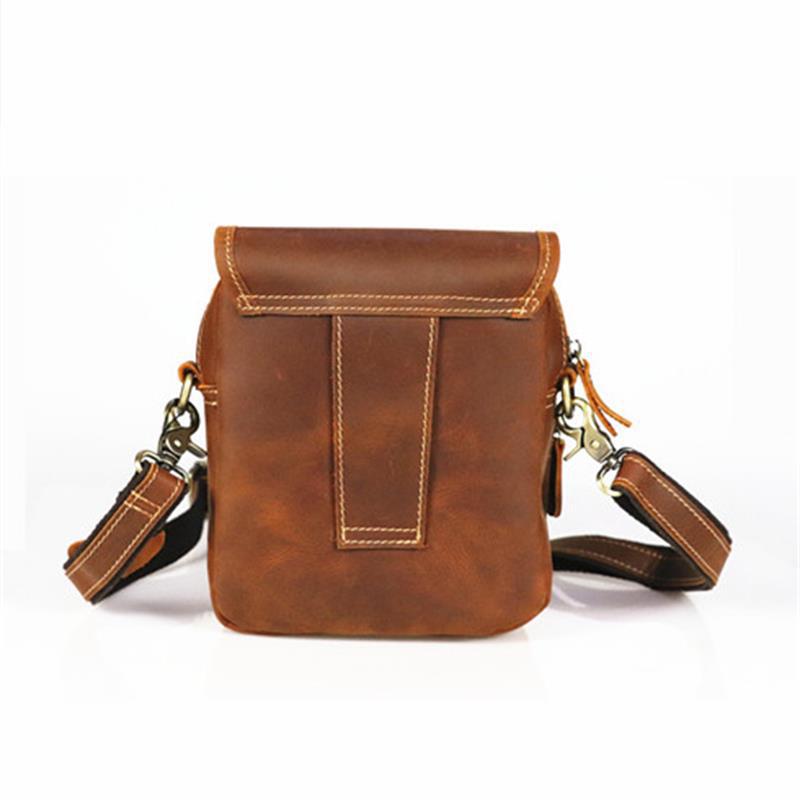 Genuine Leather Men's Bag, Vertical Style, Top Layer, Cowhide, Crazy Horse Leather, Crossbody Shoulder Bag, Retro Small Bag