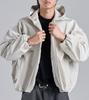 Button Seoul Glossy Texture Two-Way Banded Ribbed Hooded Blouson (White)
