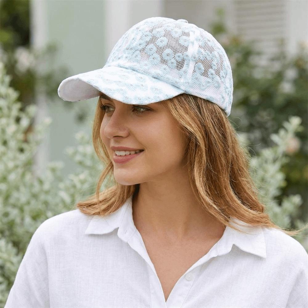 Adjustable Flower Baseball Cap Embroidered Mesh Peaked Hat Casual Visors Cap  Outdoor