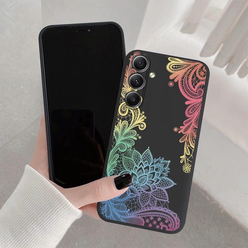 

Мягкий силиконовый чехол с кружевным цветком для iPhone Xiaomi Redmi Note 13 14C 15 Samsung A55 A35 M35 S24 FE S25 Huawei Honor Camera Защитный противоударный чехол Redmi 14C 4G чёрный