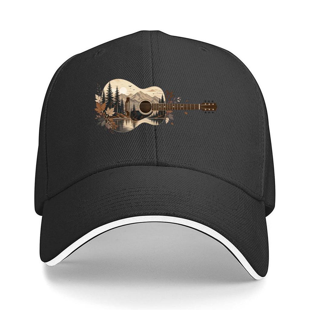 Rustic Forest Acoustic Guitar Silhou Sandwich Baseball Cap Sun Cap Outdoor Workouts Hat