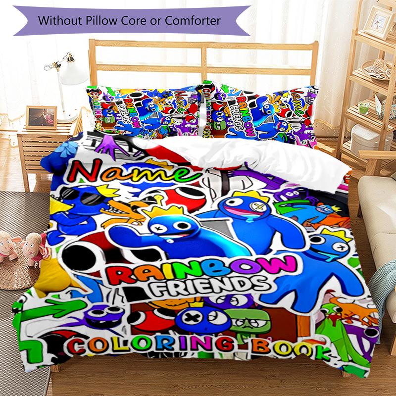 3pcs Custom Name Rainbow Friends Bedding Set Duvet Cover Closure Includes 1 Duvet Cover & 2 Pillowcases for All Seasons Bedroom Decor