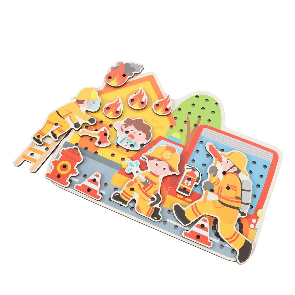 Fire Scene Wooden Lacing Figures Educational Early Learning Wooden Stringing Toy for Kids