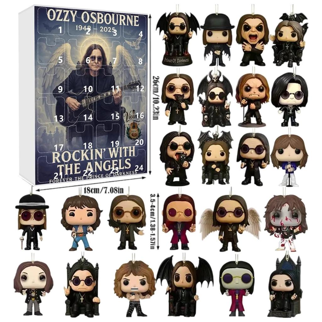 24 Days New Ozzy Osbourne Motorcycle Bell Advent Calendar Ozzy Osbourne 2D Acrylic Pendant Christmas Countdown Advent Calendar Gift